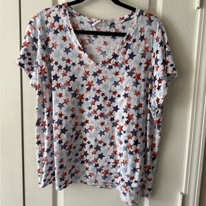 Star Patterned V-Neck Women's Top
